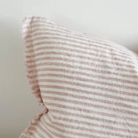 Thumbnail for Esmee Fringed Linen Cushion 50x30 – Pink & Cream Stripe
