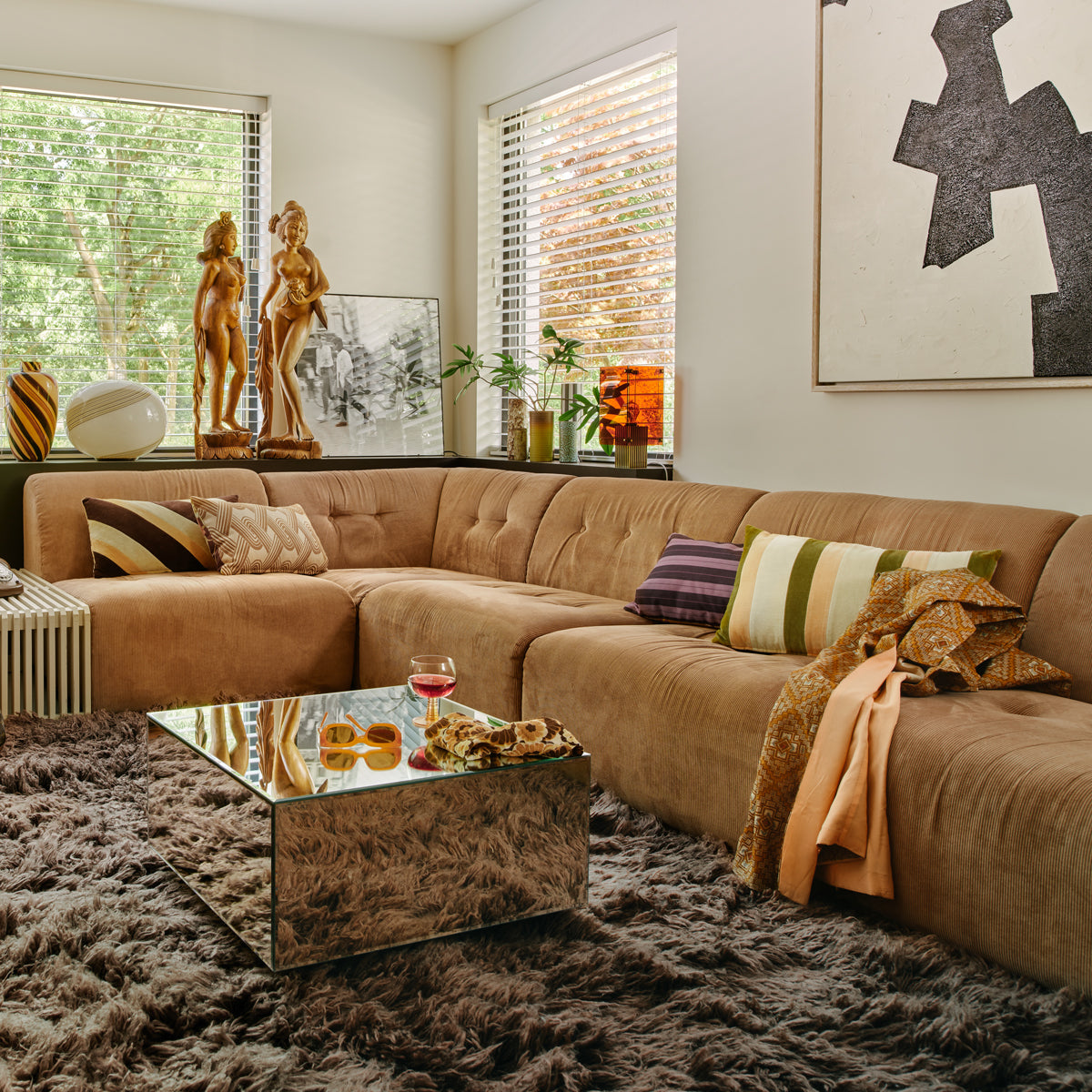 HKLiving Striped Velvet Cushion Fields 60 x 35cm TKU2195