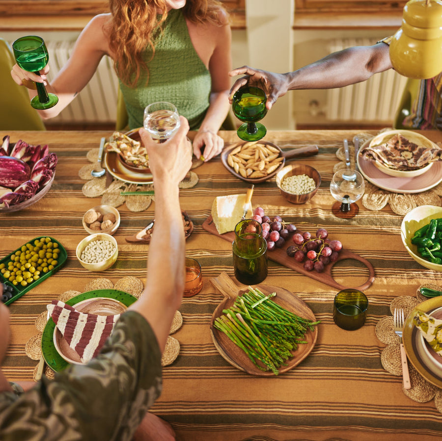 Vida Striped Table Cloth Amber/Grey, 160x300cm