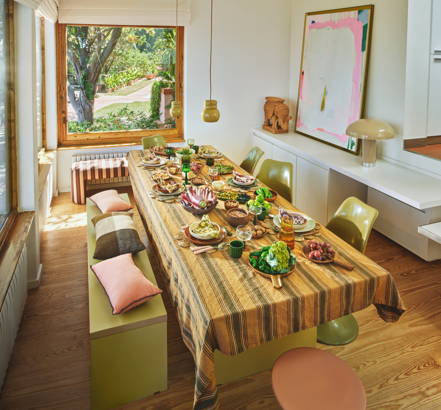 Vida Striped Table Cloth Amber/Grey, 160x300cm