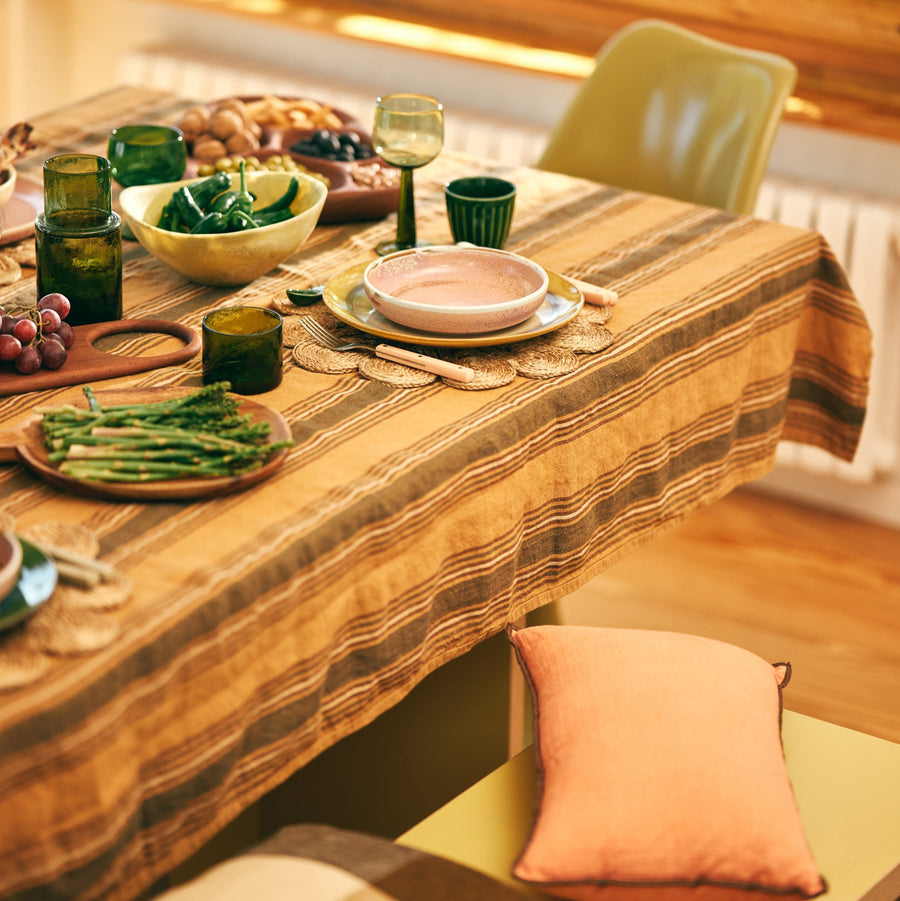 Vida Striped Table Cloth Amber/Grey, 160x300cm