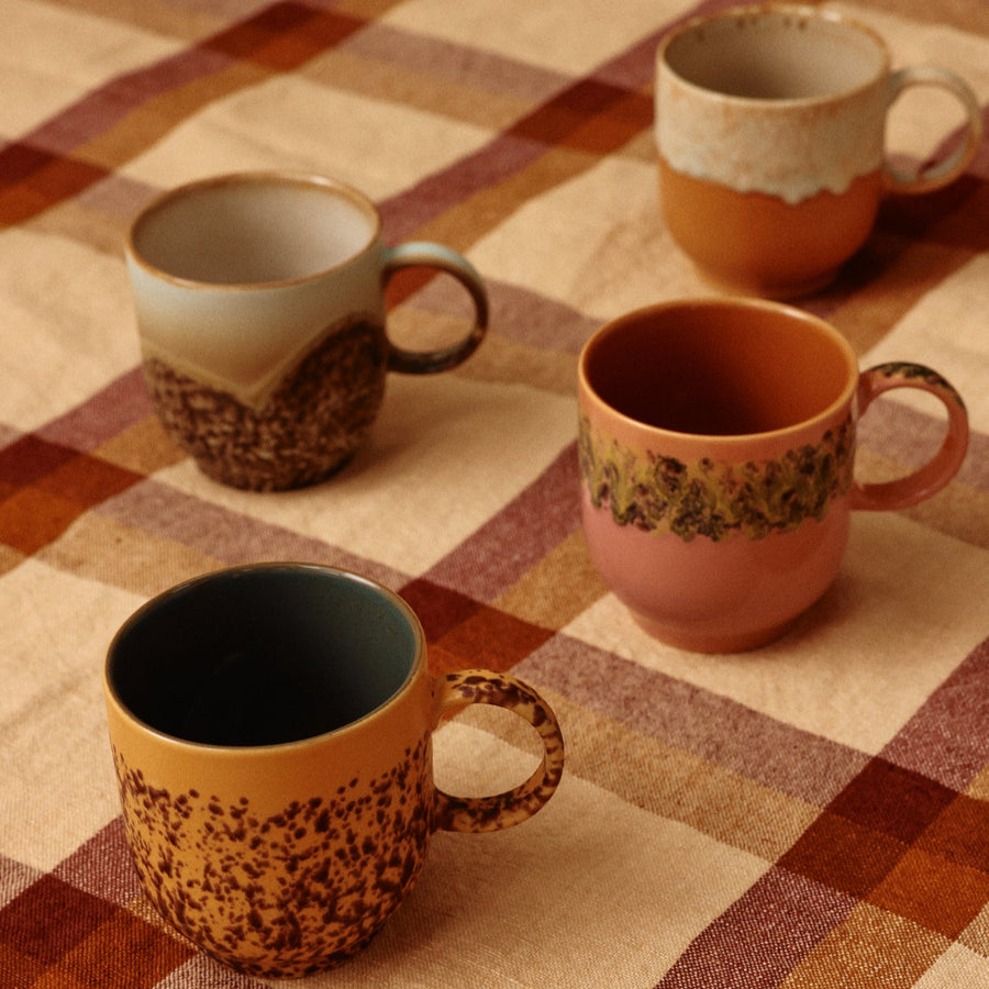 70s Ceramics: Cafe Mugs Cape Set Of Four