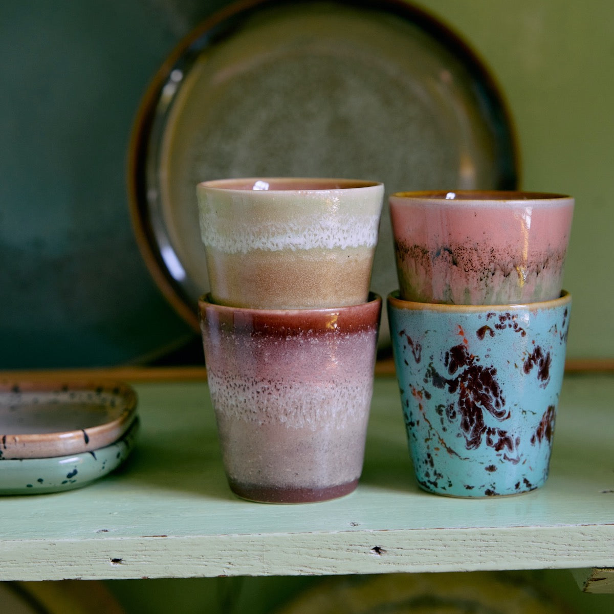 HKLiving 70s Ceramics: Ristretto Mugs Futurism, Set of 4 KST0156