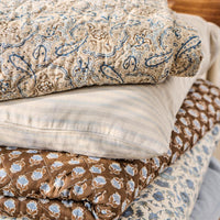 Thumbnail for Cushion Cover Natural W/Light Blue Stripes