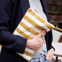 Thumbnail for LILI FLAT POUCH STRIPES CARAMEL AND ECRU: Caramel / ecru / STRIPES