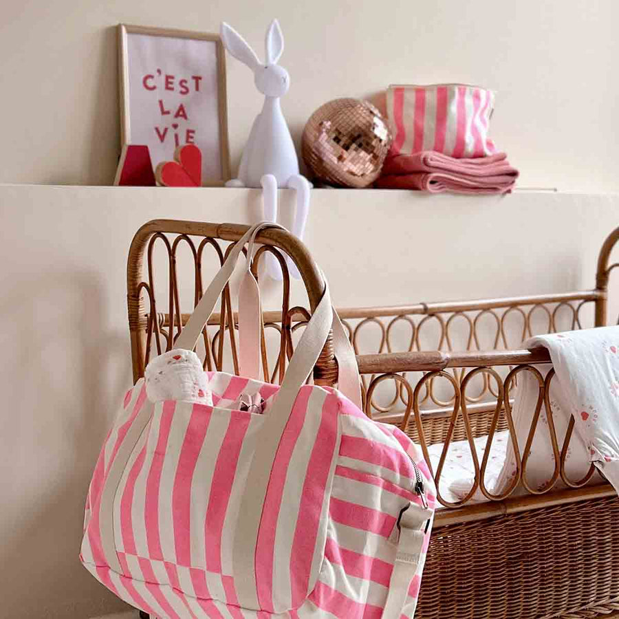 RAPHAEL DIAPER BAG - WEEKEND BAG STRIPES NEON PINK: NEON PINK / Stripe / L22*W42*H28