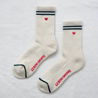 Thumbnail for Embroidered Boyfriend Socks: Parchment + Heart