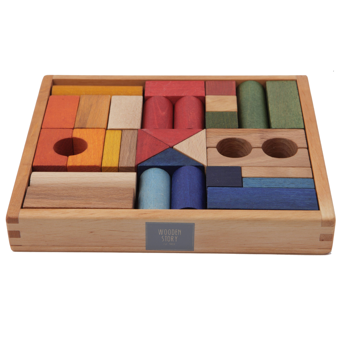 Wooden Blocks In Tray - 30 pcs Rainbow