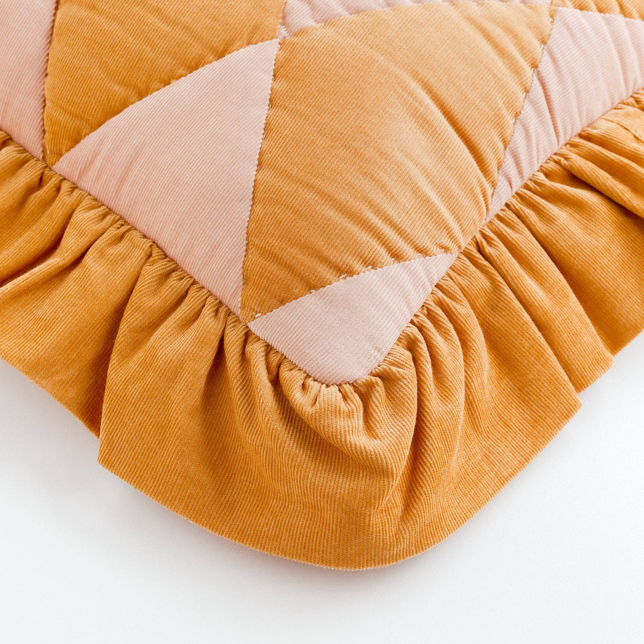 Harlequin cord cushion, mustard/peach