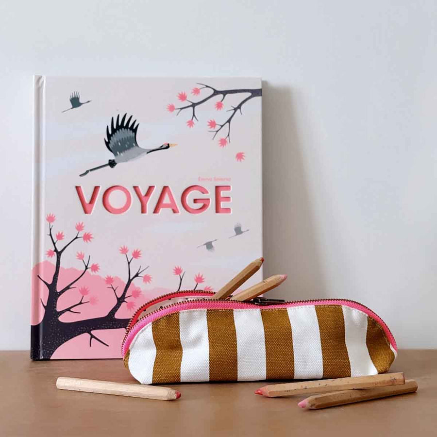 PENCIL CASE GASTON STRIPES ECRU CARAMEL