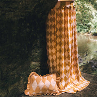 Thumbnail for Harlequin cord cushion, mustard/peach