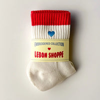 Thumbnail for Embroidered Colour Block Girlfriend Socks Blue Red & Heart