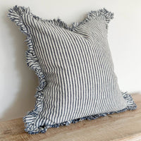 Thumbnail for Hallie Ruffled Linen Cushion – Navy Stripe: 45 x 45 cm
