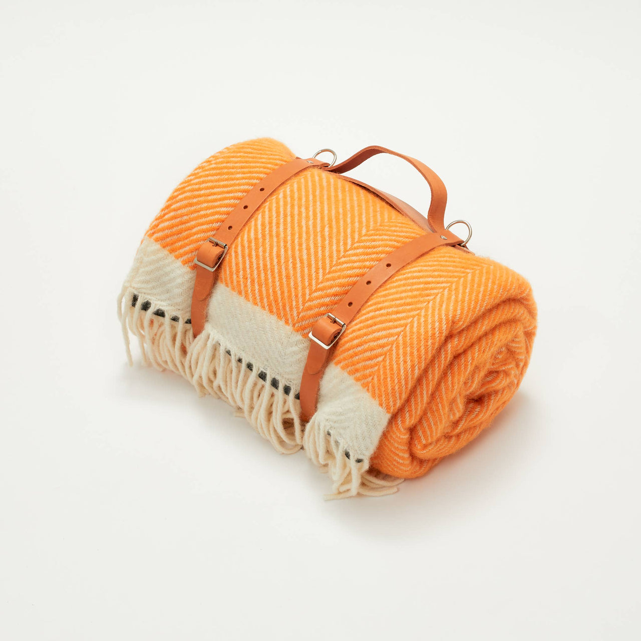 Orange Herringbone Wool Picnic Blanket