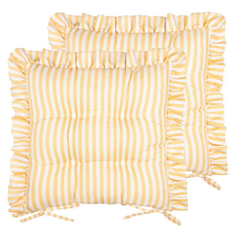 Millie Ruffle 2 Pack Indoor/Outdoor Seat Pads Yellow: Yellow / 40 x 40cm
