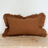 Thumbnail for Hallie Ruffled Linen Cushion 50x30 – Rust