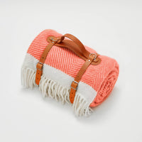 Thumbnail for Coral Herringbone Wool Picnic Blanket