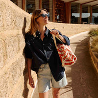 Thumbnail for RAPHAEL DIAPER BAG - WEEKEND BAG STRIPES GREIGE / TOMATO