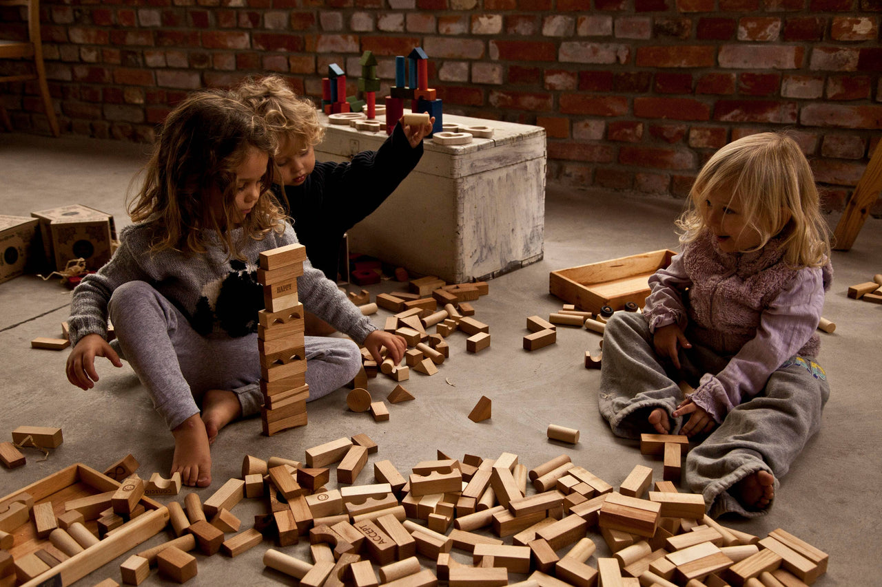 Wooden Blocks In Tray - 54 Pcs Natural
