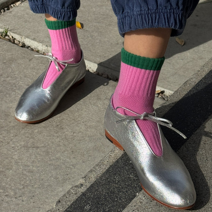 Girlfriend Socks: Colour Block Rose Green