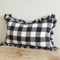 Thumbnail for Hallie Navy Check Cushion Cover 50x30 – Ruffled Edge