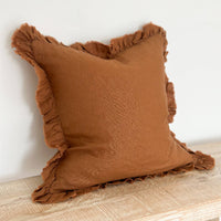 Thumbnail for Hallie Ruffled Linen Cushion – Rust: 45 x 45 cm