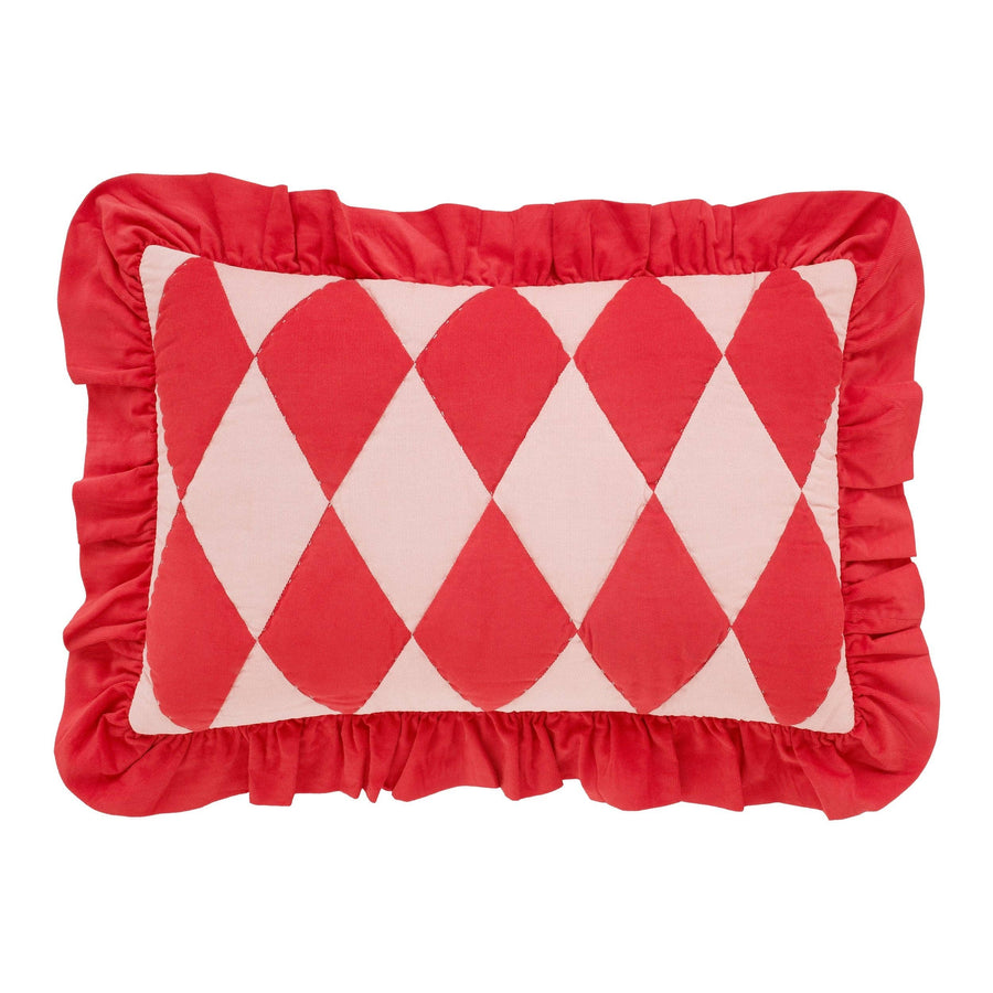 Harlequin cord cushion, red/pink