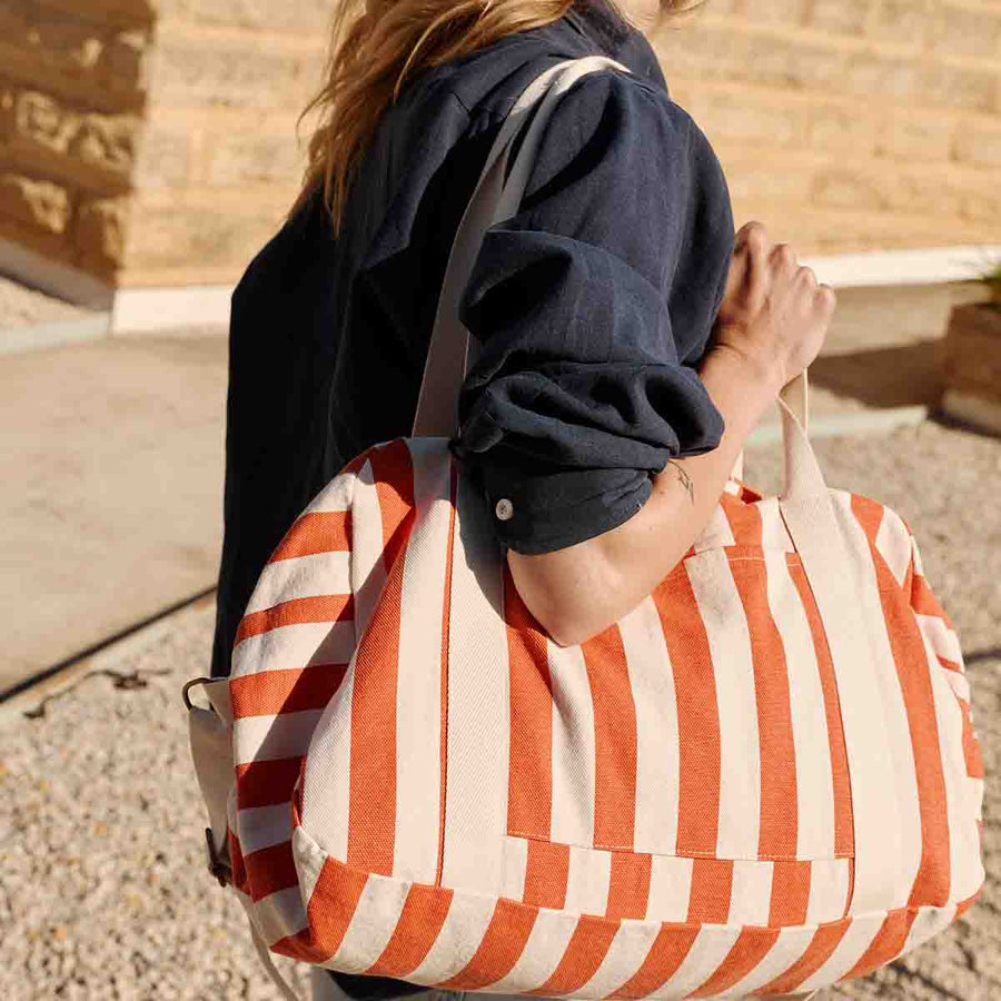 RAPHAEL DIAPER BAG - WEEKEND BAG STRIPES GREIGE / TOMATO