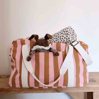Thumbnail for RAPHAEL DIAPER BAG - WEEKEND BAG STRIPES CARAMEL - STRAWBERR: CARAMEL - STRAWBERRY / Stripe