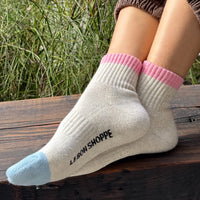 Thumbnail for Le Bon Shoppe Girlfriend Socks: Colour Block Grey Pink