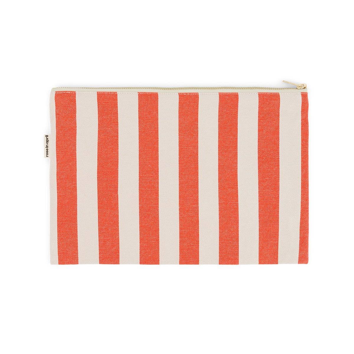 LILI FLAT POUCH STRIPES GREIGE / TOMATO