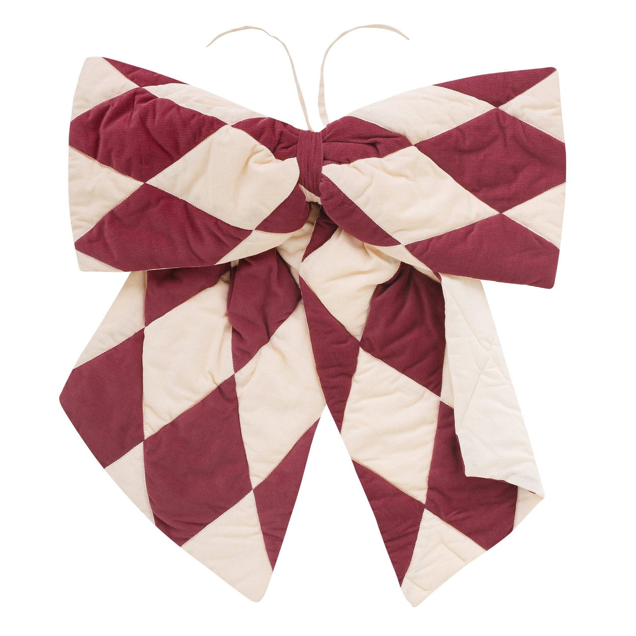 Harlequin cord patchwork bow, claret/cream