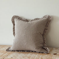 Thumbnail for Darcy Ruffle Cotton Cushion 45x45 - Dark Brown Stripe