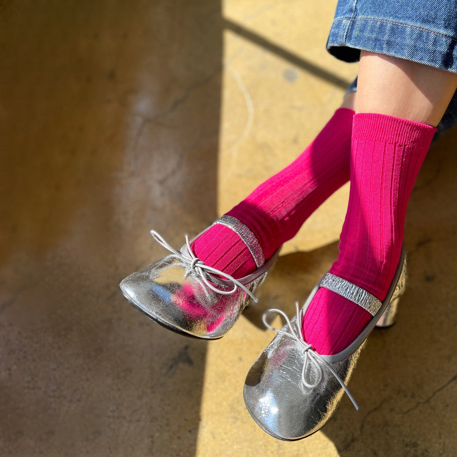 Le bon shoppe Her Socks - Mercerized Combed Cotton Rib Fuchsia