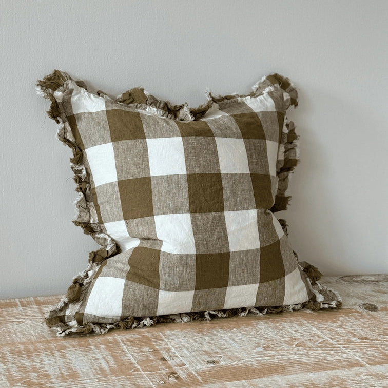 Hallie Olive Gingham Gingham Cushion Cover, 45x45cm