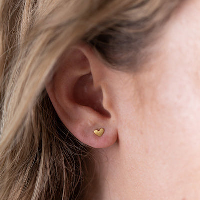 Gold Tiny Heart Stud Earrings