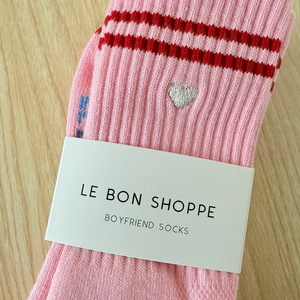 Embroidered Boyfriend Socks: Amour Pink + Heart