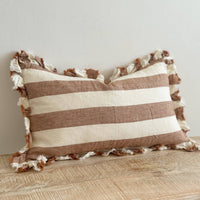 Thumbnail for Hallie Ruffled Linen Cushion 50x30 – Rust Wide Stripe