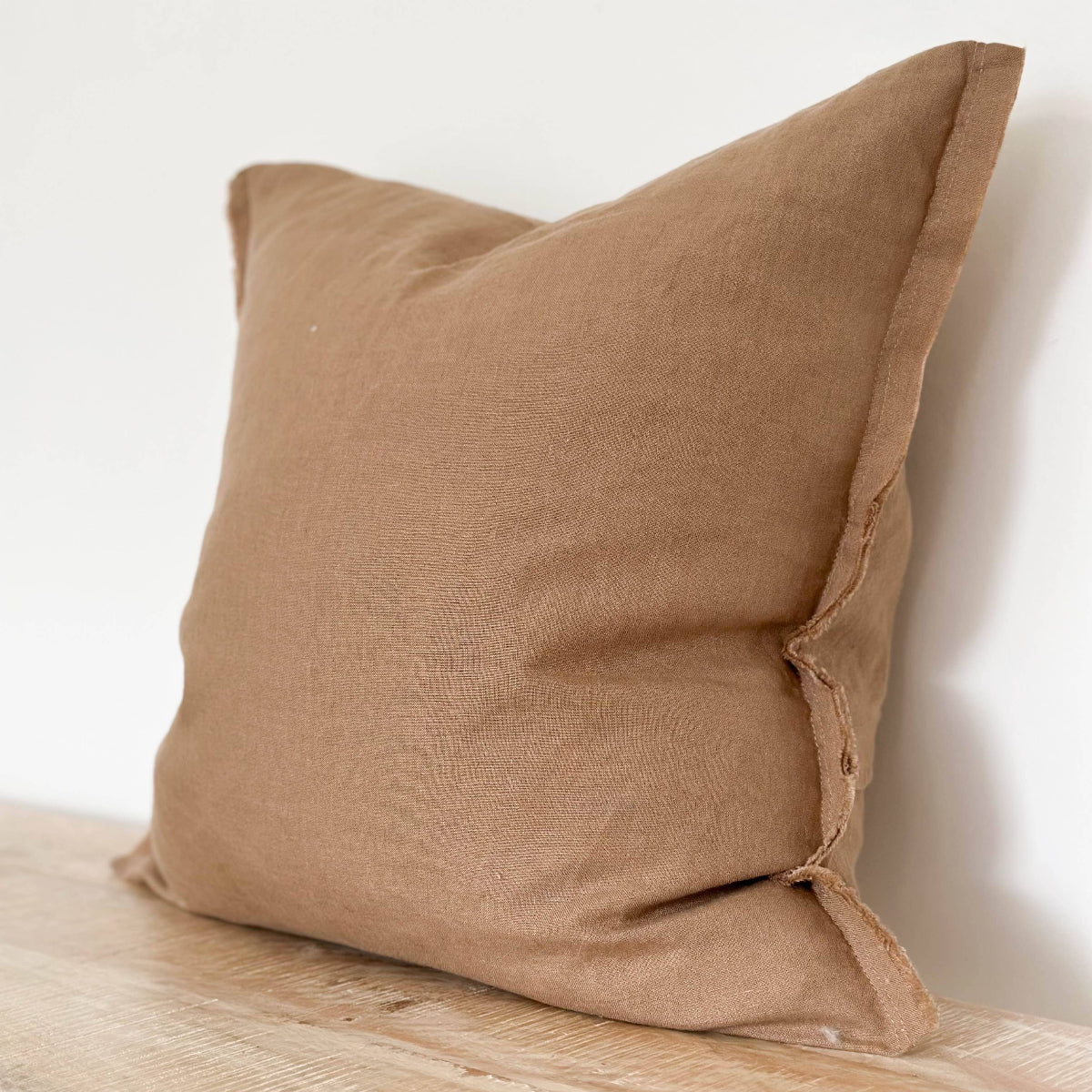Esmee Linen Cushion Cover – Frayed Edge Coffee: 53 x 53 cm