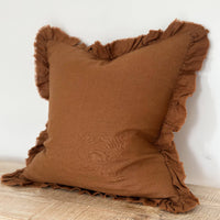 Thumbnail for Hallie Ruffled Linen Cushion – Rust: 45 x 45 cm