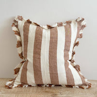 Thumbnail for Hallie Ruffled Linen Cushion 45x45cm – Wide Rust Stripe