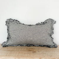 Thumbnail for Hallie Ruffled Linen Cushion 50x30 – Charcoal Stripe