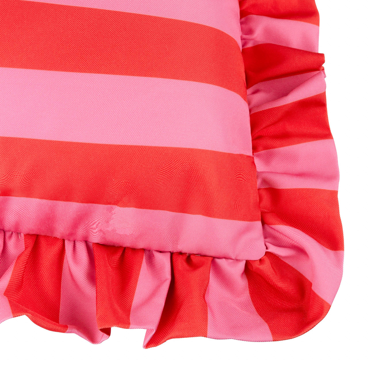 Palm Royale Stripe Ruffle Printed Outdoor Cushion Pink/Red: Pink/Red / Polyester Filled / 50 x 50cm