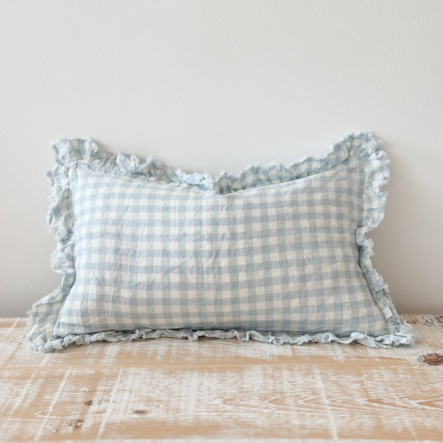 Hallie Light Blue Gingham Cushion 50x30