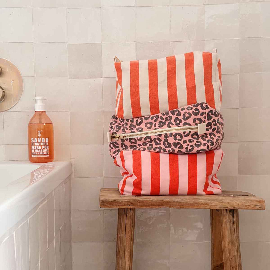 VIC TOILETRY BAG STRIPES GREIGE / TOMATO