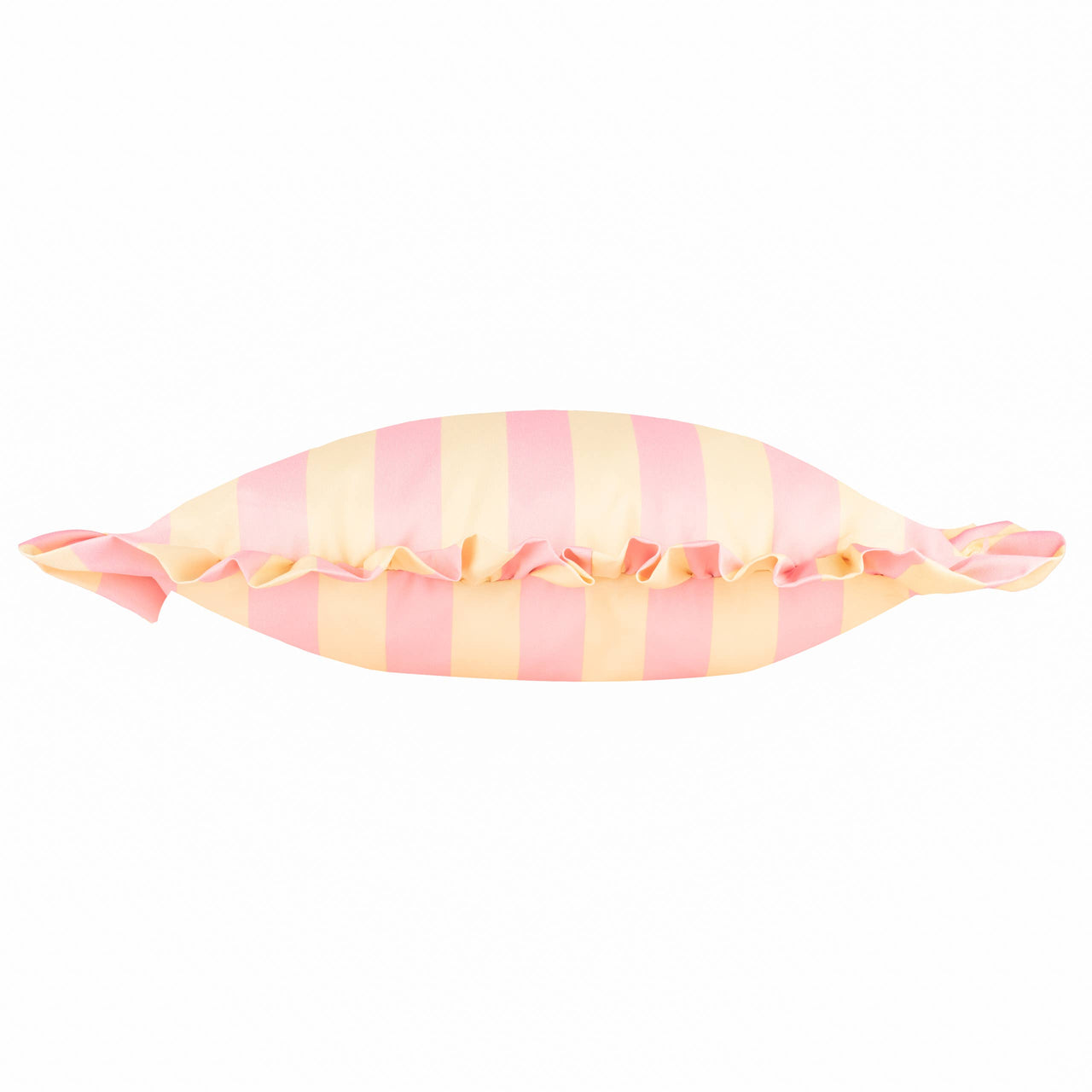 Palm Royale Stripe Ruffle Outdoor Cushion: Pink/Yellow / Polyester Filled / 50 x 50cm