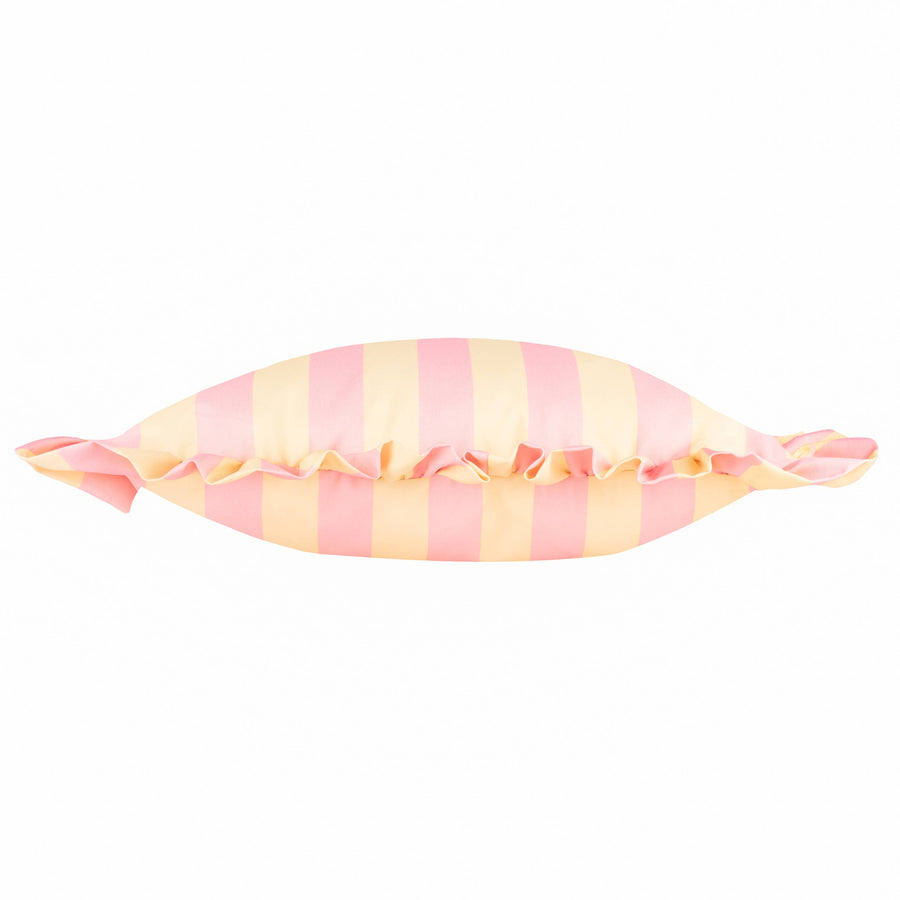 Palm Royale Stripe Ruffle Outdoor Cushion: Pink/Yellow / Polyester Filled / 50 x 50cm