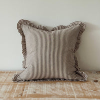 Thumbnail for Darcy Ruffle Cotton Cushion 45x45 - Dark Brown Stripe