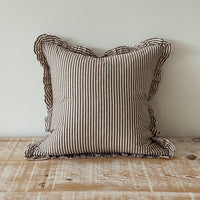 Thumbnail for Darcy Ruffle Cotton Cushion 45x45 - Dark Brown Stripe