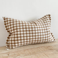 Thumbnail for Esmee Fringed Linen Cushion 50x30 – Brown Gingham